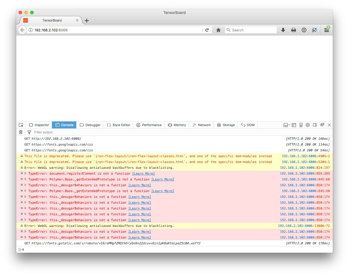 Firefox running TensorBoard